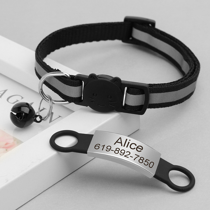 Εξατομικευμένη ταυτότητα Δωρεάν χάραξη γιακά γάτας Ανακλαστικό κολάρο με πόρπη για γάτα Ρυθμιζόμενο προσαρμοσμένο νάιλον κολιέ για κουτάβια γατάκια