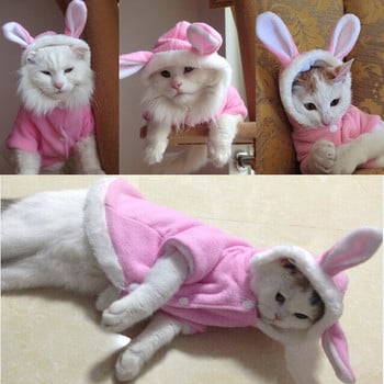 Дрехи за котки за домашни любимци Mascotas Costume Дрехи за домашни любимци Качулки Сладко заешко облекло за котки Puppy Fleece Warm Pet Cat Jacket Outfit 35 A1