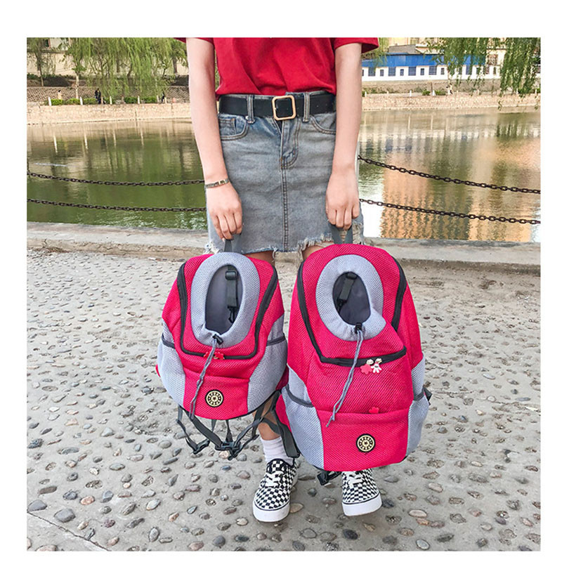 Εξωτερική αναπνεύσιμη τσάντα πλάτης για σκύλους με διπλό ώμο Φορητές μπροστινές πλέγμα τσάντες κατοικίδιων ζώων ταξιδιού για γάτες μικρομεσαίου σκύλους