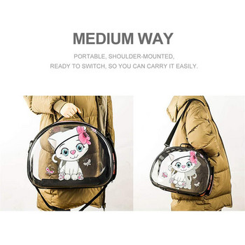 Φορητή τσάντα μεταφοράς γάτας Εξωτερική τσάντα ταξιδιού για κατοικίδια Διαφανής αναπνεύσιμη τσάντα με μοτίβο κινουμένων σχεδίων για σκύλους και γάτες