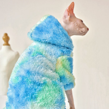 Зимни топли меки котешки дрехи Tie-dye Fleece Sphynx Cat Hoodie Плюшен спортен котешки плат за котки без косми Облекла за котки сфинкс