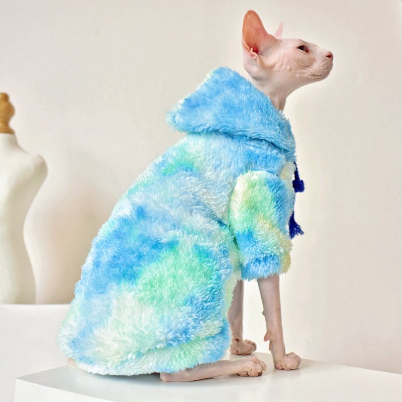 Talvised soojad pehmed kassiriided Lipsuga värvitud fliis Sfinksi kassi kapuuts, plüüs Sportlik kassilaps karvututele kassidele Sfinksi kassi rõivad