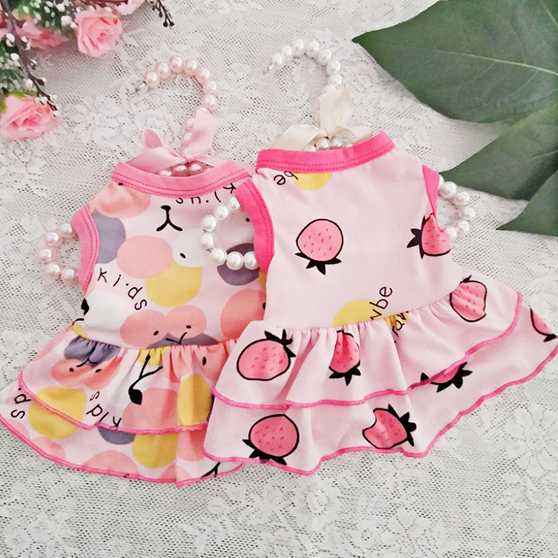 Roosa maasikas lemmikloomakassi kleidid Koerariided Lilleline seelik väikestele keskmistele koertele Kleit Kirsikassivest Kevadsuvi Lemmikloomatarbed