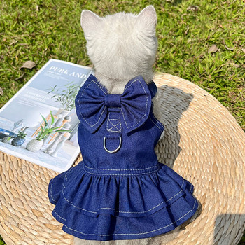 Φόρεμα για γάτα σκύλου με λουρί για κατοικίδια Ζευγάρι Ρούχα Καλοκαιρινό γατάκι τζιν γιλέκο Φόρεμα μπουφάν Ύφος λουριού για γάτα με κολάρο περπατήματος