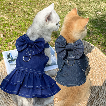 Φόρεμα για γάτα σκύλου με λουρί για κατοικίδια Ζευγάρι Ρούχα Καλοκαιρινό γατάκι τζιν γιλέκο Φόρεμα μπουφάν Ύφος λουριού για γάτα με κολάρο περπατήματος