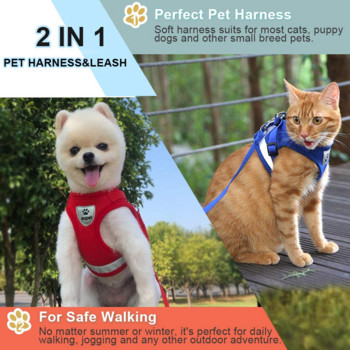 Ρυθμιζόμενη ζώνη γάτας και λουρί για προστασία από διαφυγή Ρούχα κατοικίδιων για γατάκι κουτάβι σκύλους Γιλέκο Easy Control Ανακλαστικό λουρί για γάτα