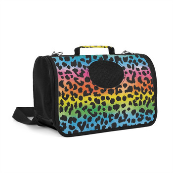 Персонализирана раница за носене на котки Rainbow Leopard Print Чанта през рамо за котки Куче Преносима транспортна чанта за домашни любимци Аксесоар за котка за пътуване