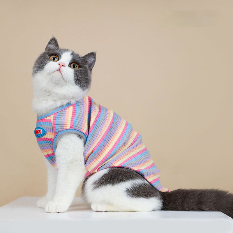 Prsluk za mačke Ljetni prozračni prsluk sa slatkim mačkama od čistog pamuka, mekana odjeća za male i srednje mačke XS-2XL