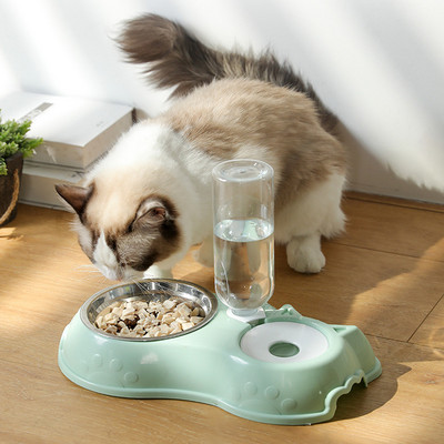 Kutyatál macskaetető tál kutya vizes palackkal Automatikus ivótál kisállat macskaeledel tál kisállat rozsdamentes acél dupla tál
