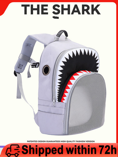 Σακίδια πλάτης μόδας για γάτες Αξεσουάρ Shark Print Cool carrier για προϊόντα ταξιδιού για γάτες Αναλώσιμα κατοικίδιων με φερμουάρ Διχτυωτές τσάντες που αναπνέουν