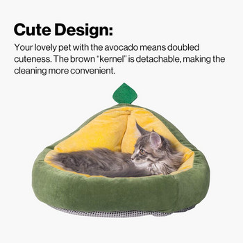 Κρεβάτι για γάτα σε σχήμα αβοκάντο Μαξιλάρι κρεβατιού για σκύλους Μοντέρνο πράσινο Sleeping Cave Άνετη φωλιά κατοικίδιων σπιτιών για γάτες Μικρά σκυλιά με αφαιρούμενο μαξιλάρι