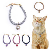 Luksuzna mačja ogrlica sa srcem, kristalni privjesak, psić, čivava, ogrlica, reflektirajući dijamant, mačić, remen za vrat, dodaci za kućne ljubimce