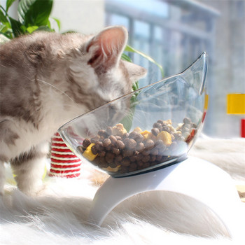 Μπολ τροφοδοσίας με ανασηκωμένη βάση γάτας Διαφανές πλαστικό μπολ τροφοδοσίας νερού για τροφή για κατοικίδια 15 μοιρών Κεκλιμένο σχέδιο λαιμού προστατευτικό για γάτες σκύλους