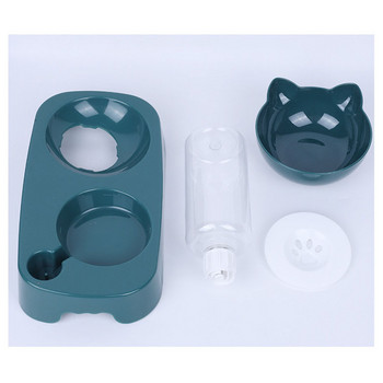 Двойни купи за котки със стойка Автоматичен диспенсер за съхранение на вода Купа за храна за домашни кучета 2-в-1 Защитен от пръски контейнер за вода Купа Хранилка