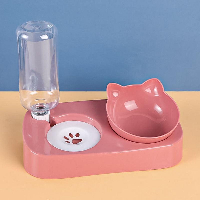 Dvostruke zdjele za mačke sa stalkom, automatski dozator za pohranu vode, zdjela za hranu za pse, 2-u-1, posuda za vodu, hranilica, otporna na prskanje