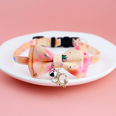 Νέο κολιέ με κολάρο γάτας κατοικίδιων ζώων Bowtie Bling Star Πολύχρωμο κολιέ για κουτάβι με κρεμαστό κουδούνι Breakaway γιακά για γάτα Αξεσουάρ για κατοικίδια