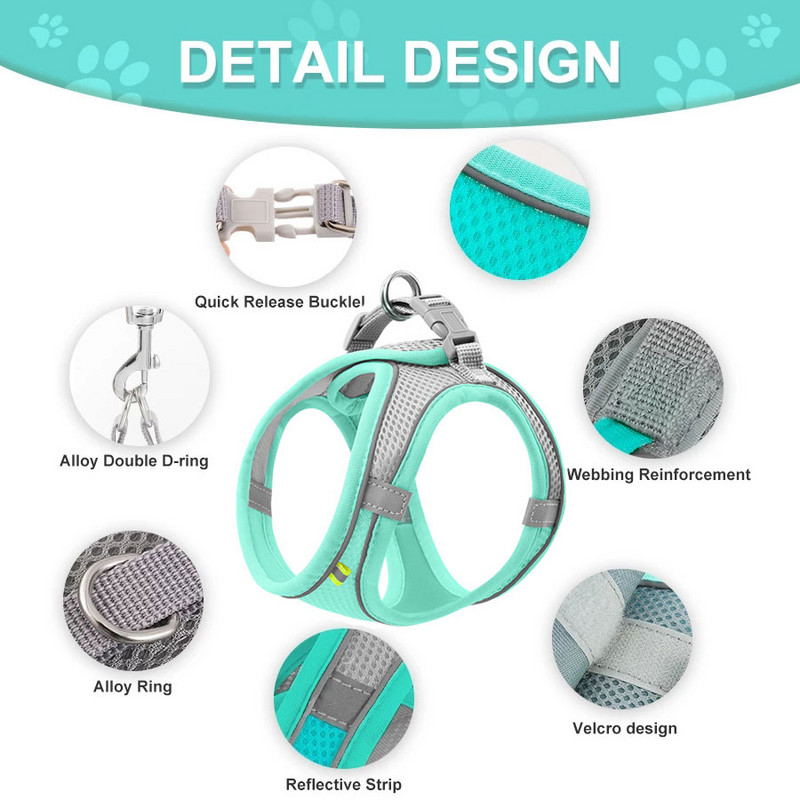 Pet Mačji pojas i povodac Set Reflektirajući prozračni pojas za mačke Podesivi udobni pojas za pse za mače Potrepštine za kućne ljubimce