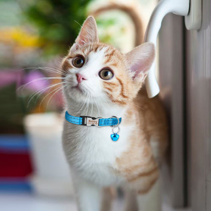 Guler personalizat pentru pisoi, guler reglabil cu nailon gravat pentru pisici, consumabile pentru pisici, mic, mediu, mare, guler pentru pisici, produse unisex pentru animale de companie