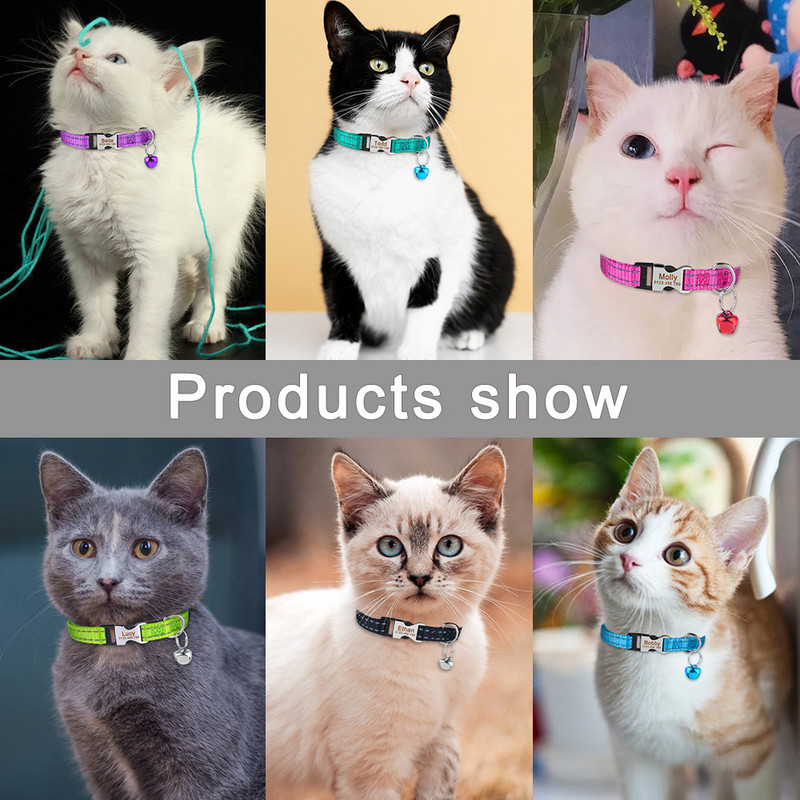 Guler personalizat pentru pisoi, guler reglabil cu nailon gravat pentru pisici, consumabile pentru pisici, mic, mediu, mare, guler pentru pisici, produse unisex pentru animale de companie