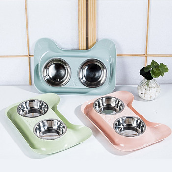 Cat Bowl Creative Pet Double Bowls από ανοξείδωτο ατσάλι Αντιολισθητικός σκύλος Μπολ Γάτα Νερό τροφοδοσίας για κατοικίδια Προμήθειες τροφοδοσίας κατοικίδιων για γάτες σκύλου
