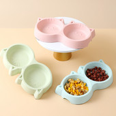 Dvostruka zdjela za mačku kućnog ljubimca Ekološki PP materijal u obliku lica mačke s crtanim likom Zdjela za hranjenje vode i hrane Neklizajuća hranilica za štene i mačku