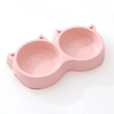 Dvostruka zdjela za mačku kućnog ljubimca Ekološki PP materijal u obliku lica mačke s crtanim likom Zdjela za hranjenje vode i hrane Neklizajuća hranilica za štene i mačku