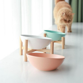 TECHOME Νεότερη σχεδίαση Μπολ για τροφές για κατοικίδια Κεραμικό μπολ για γάτες με ξύλινο πλαίσιο Μπολ με λοξό πλαίσιο γάτας Μπολ Κεραμικό μπολ για κατοικίδια