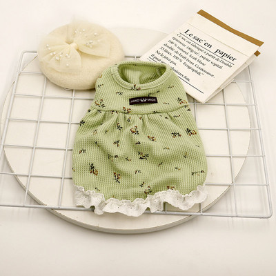 Odjeća za pse Jednobojna cvjetna haljina za pse Odjeća Mačka Mali cvjetni print Slatka tanka modna djevojka proljeće jesen Zelena čivava