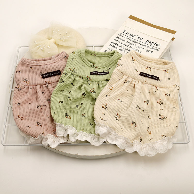 Odjeća za pse Jednobojna cvjetna haljina za pse Odjeća Mačka Mali cvjetni print Slatka tanka modna djevojka proljeće jesen Zelena čivava