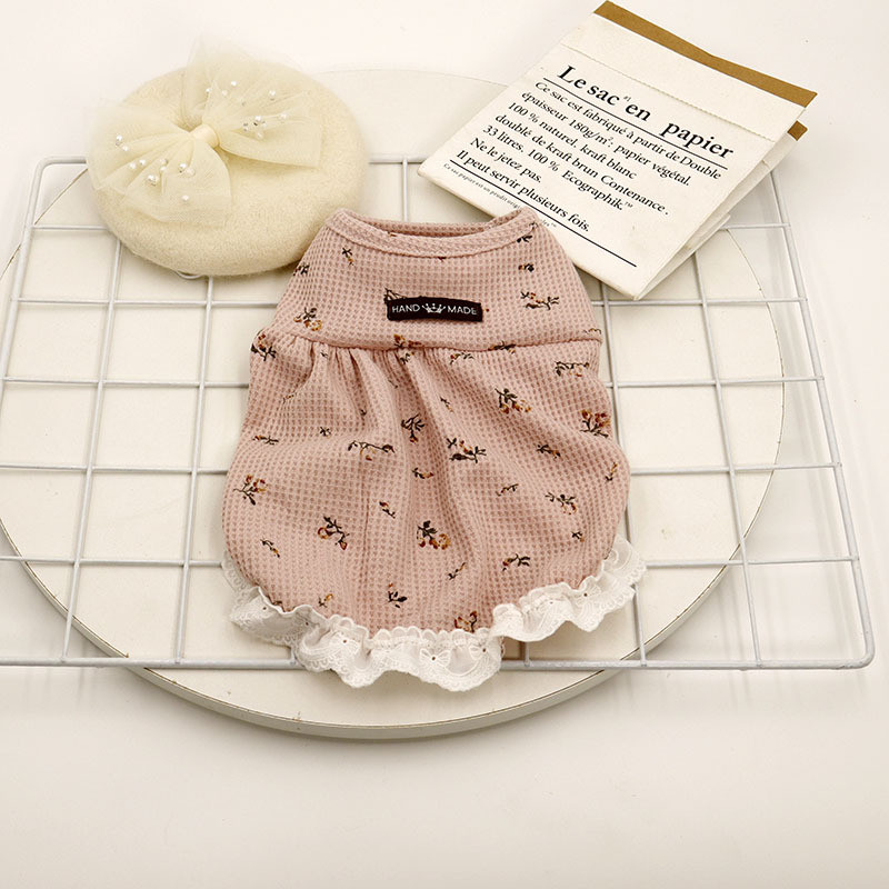 Odjeća za pse Jednobojna cvjetna haljina za pse Odjeća Mačka Mali cvjetni print Slatka tanka modna djevojka proljeće jesen Zelena čivava