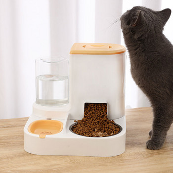 Автоматична хранилка с купа за котки с диспенсер за вода Контейнер за храна за домашни любимци Хранилка Кутия за съхранение на храна с голям капацитет за купички за хранене на котки