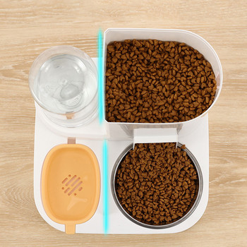 Автоматична хранилка с купа за котки с диспенсер за вода Контейнер за храна за домашни любимци Хранилка Кутия за съхранение на храна с голям капацитет за купички за хранене на котки