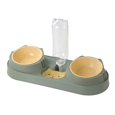 Двойни купи за котки за кучета с диспенсер за вода Наклонени съдове за котешка храна за домашни любимци Издръжлив набор от купи за мокра и суха храна Купа за домашни любимци