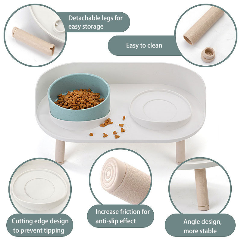 Cat Bowl Pet Double Bowls Feeder Waterer Kitten Dry Food Bowl Fruit Bowl Ρυθμιζόμενο ύψος Αυξημένο Puppy Drinker Αποτροπή ανατροπής