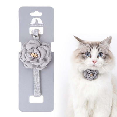 Guler pentru animale de companie Colier pentru pisici de culoare solidă cu flori, cataramă reglabilă, guler din bumbac, ținute pentru animale de companie, decor pentru câini mici, provizii pentru cățeluși