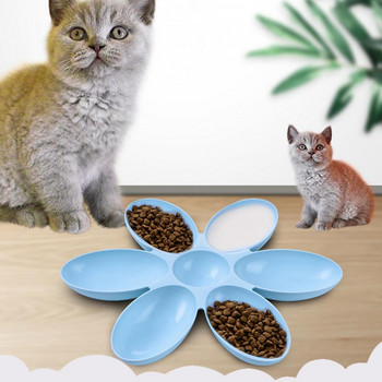Творчески прибори за хранене на котешка храна Многоклетъчна купа за коте с венчелистчета PP пластмасова хранилка за домашни любимци Доставка