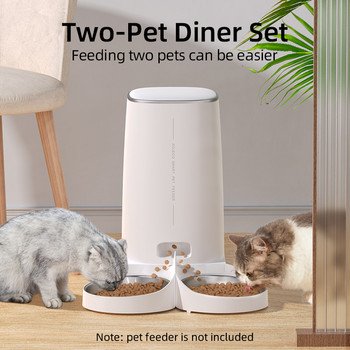 Μόνο ROJECO Αξεσουάρ διπλού μπολ από ανοξείδωτο χάλυβα για αυτόματη τροφοδοσία κατοικίδιων ζώων 4L Κουμπί διανομής τροφής για γάτες & Έκδοση WIFI ΟΧΙ τροφοδότης