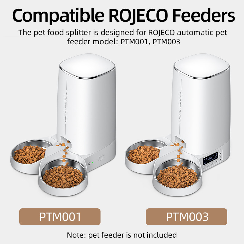 Accesoriu pentru bol dublu din oțel inoxidabil ROJECO doar pentru hrănitor automat de 4 litri pentru animale de companie Buton dozator de hrană pentru pisici și versiune WIFI FĂRĂ hrănitor