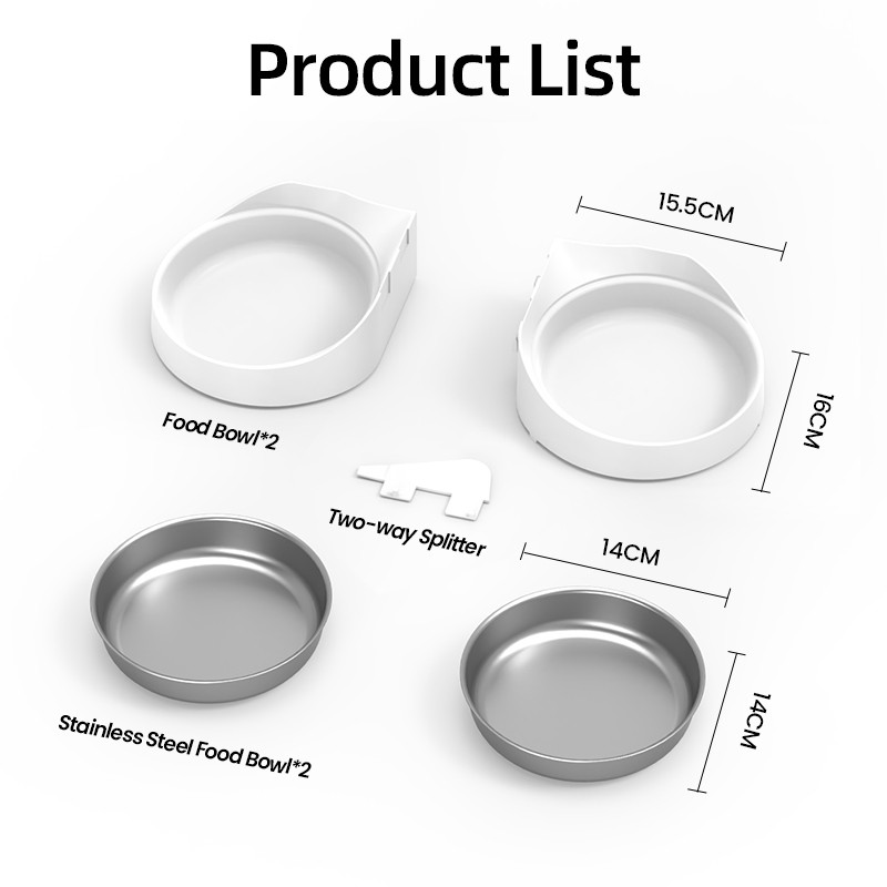 Accesoriu pentru bol dublu din oțel inoxidabil ROJECO doar pentru hrănitor automat de 4 litri pentru animale de companie Buton dozator de hrană pentru pisici și versiune WIFI FĂRĂ hrănitor