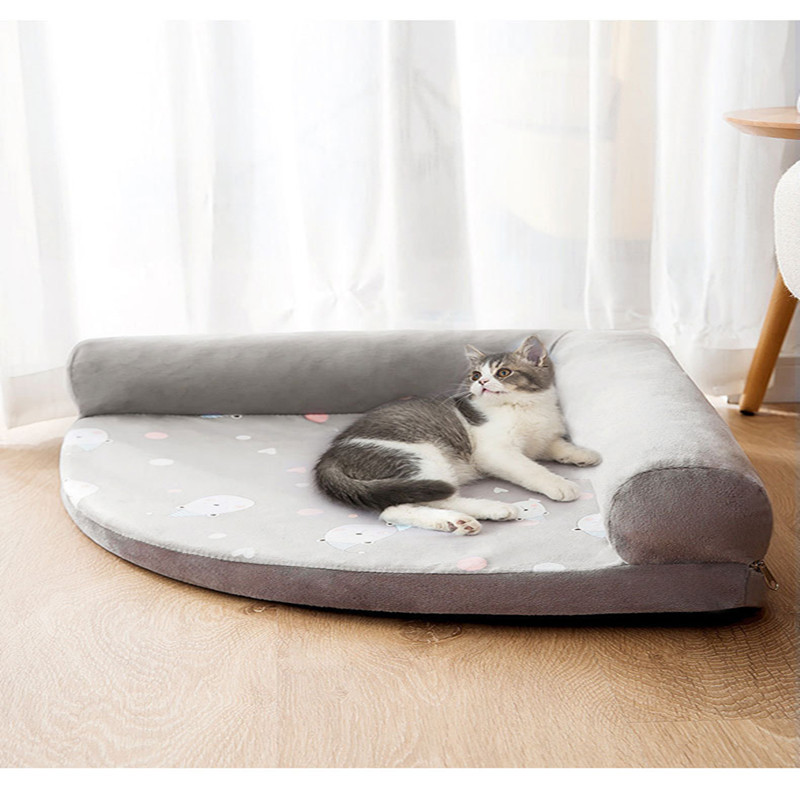 Kisállat kutyaágy puha, légáteresztő L alakú párna, mosógépben mosható, levehető macskaszőnyeg kölyökkutya közepes méretű kutya kellékeihez