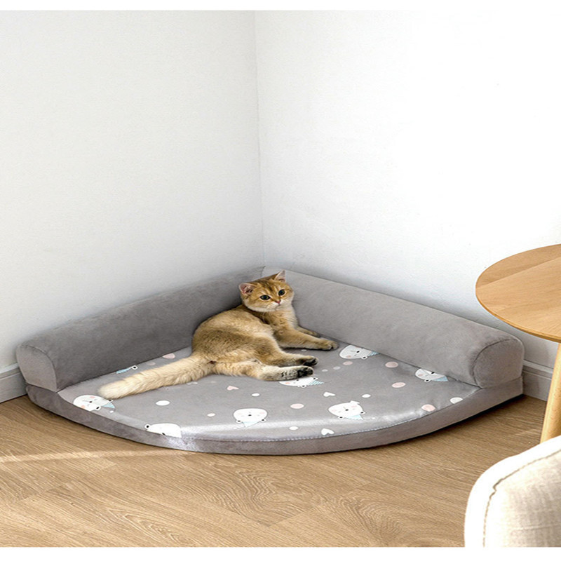Kisállat kutyaágy puha, légáteresztő L alakú párna, mosógépben mosható, levehető macskaszőnyeg kölyökkutya közepes méretű kutya kellékeihez