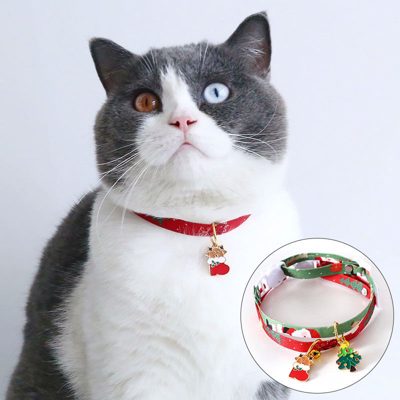 Colier reglabil pentru pisici de Crăciun, colier cu pandantiv cu clopot, cățeluș Chihuahua, curea pentru gât, accesorii pentru cadou pentru animale de companie