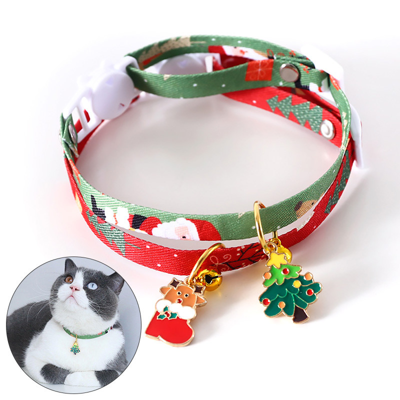 Colier reglabil pentru pisici de Crăciun, colier cu pandantiv cu clopot, cățeluș Chihuahua, curea pentru gât, accesorii pentru cadou pentru animale de companie