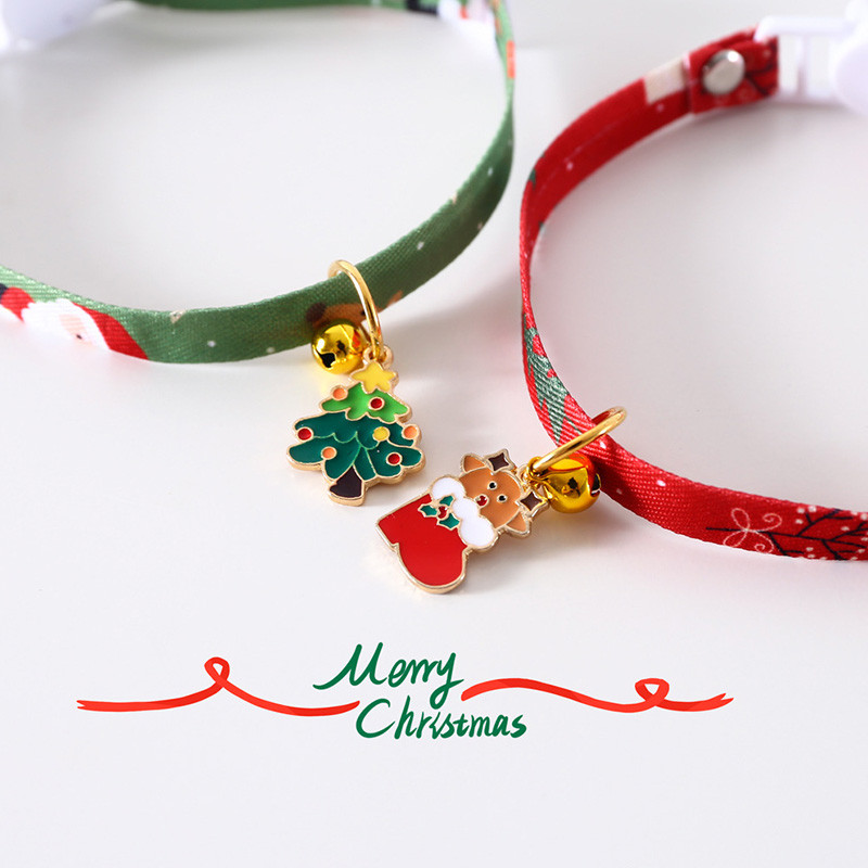 Colier reglabil pentru pisici de Crăciun, colier cu pandantiv cu clopot, cățeluș Chihuahua, curea pentru gât, accesorii pentru cadou pentru animale de companie