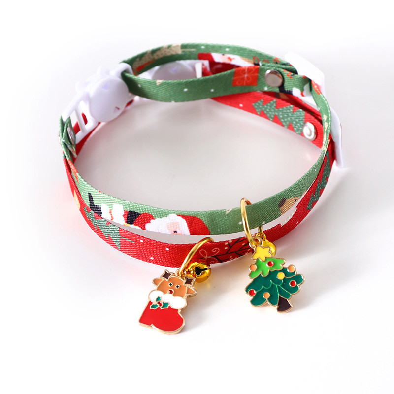 Colier reglabil pentru pisici de Crăciun, colier cu pandantiv cu clopot, cățeluș Chihuahua, curea pentru gât, accesorii pentru cadou pentru animale de companie