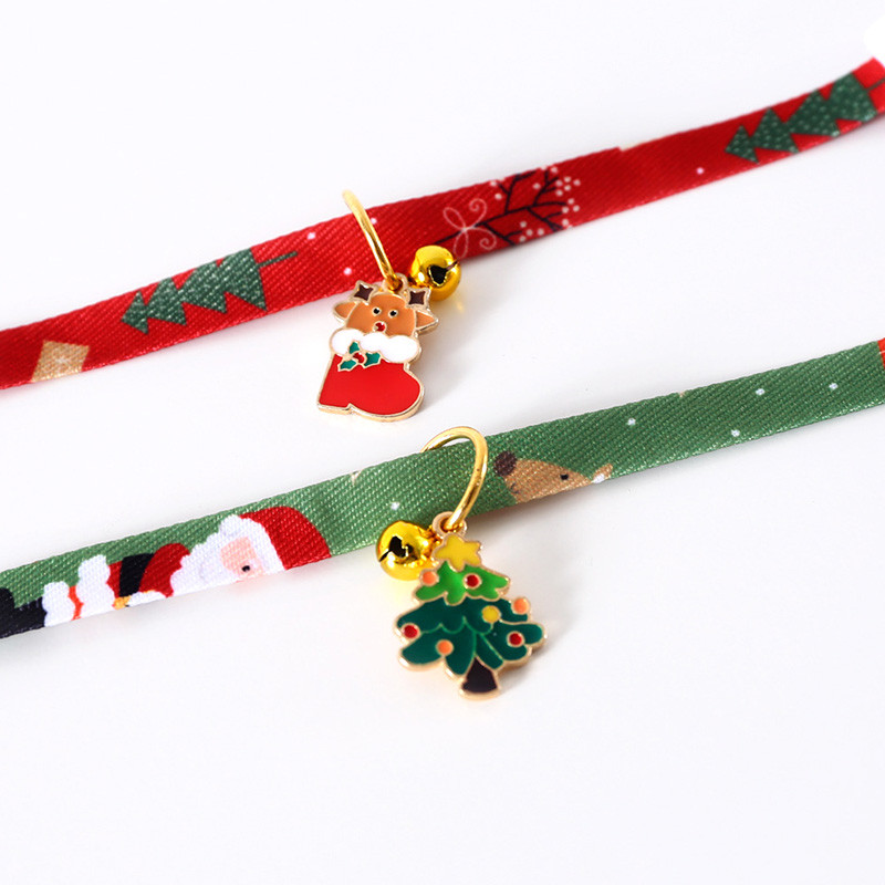 Colier reglabil pentru pisici de Crăciun, colier cu pandantiv cu clopot, cățeluș Chihuahua, curea pentru gât, accesorii pentru cadou pentru animale de companie