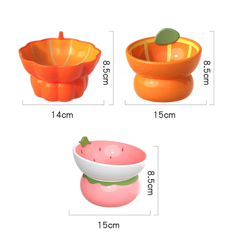 Ulmpp μπολ για γάτα Κεραμική υπερυψωμένη τροφοδοσία κατοικίδιων φρούτων κινουμένων σχεδίων γατάκι κουταβιού νερό Τροφή τροφή Μονό πιάτο Μικρό μεσαίο σκύλο προμήθειες