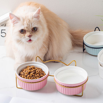 Ulmpp μπολ για γάτα κεραμικό με μεταλλική βάση Ανυψωμένη τροφοδοσία κατοικίδιων για γατάκι κουταβιού Τροφή για τροφή αυξημένου πιάτου Ασφαλή μη τοξικά προμήθειες για σκύλους