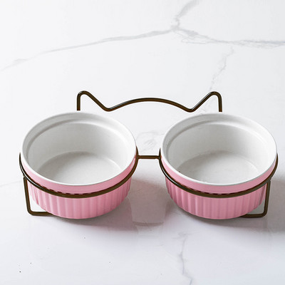 Ulmpp Bol pentru pisici din ceramică cu suport metalic Hrănitor înalt pentru animale de companie Hrănire pentru pisici Hrană pentru cățeluș Hrănire pentru vase ridicate, în siguranță, non-toxice pentru câini
