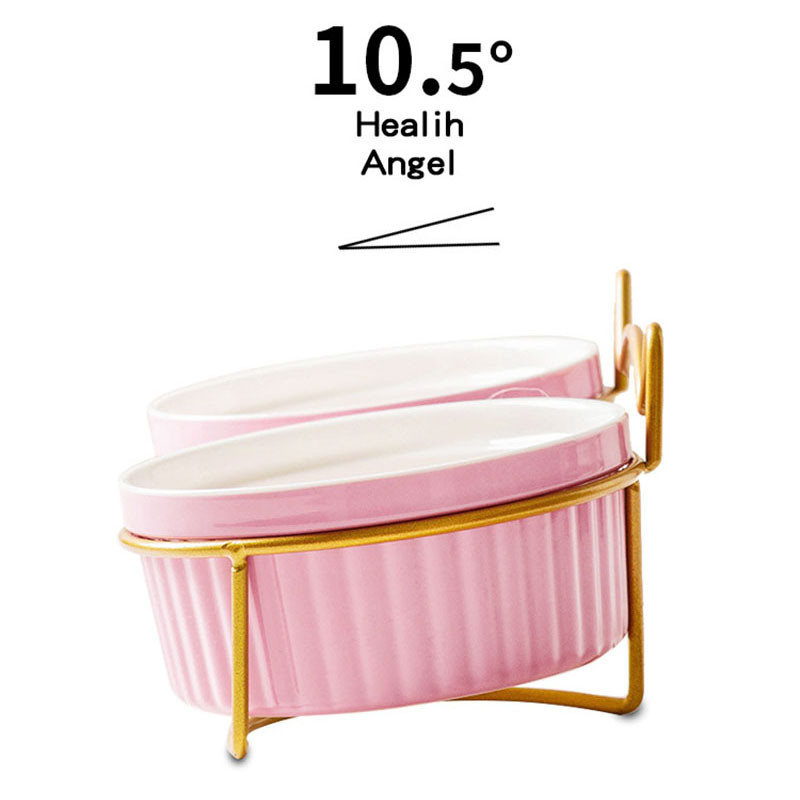 Ulmpp Bol pentru pisici din ceramică cu suport metalic Hrănitor înalt pentru animale de companie Hrănire pentru pisici Hrană pentru cățeluș Hrănire pentru vase ridicate, în siguranță, non-toxice pentru câini